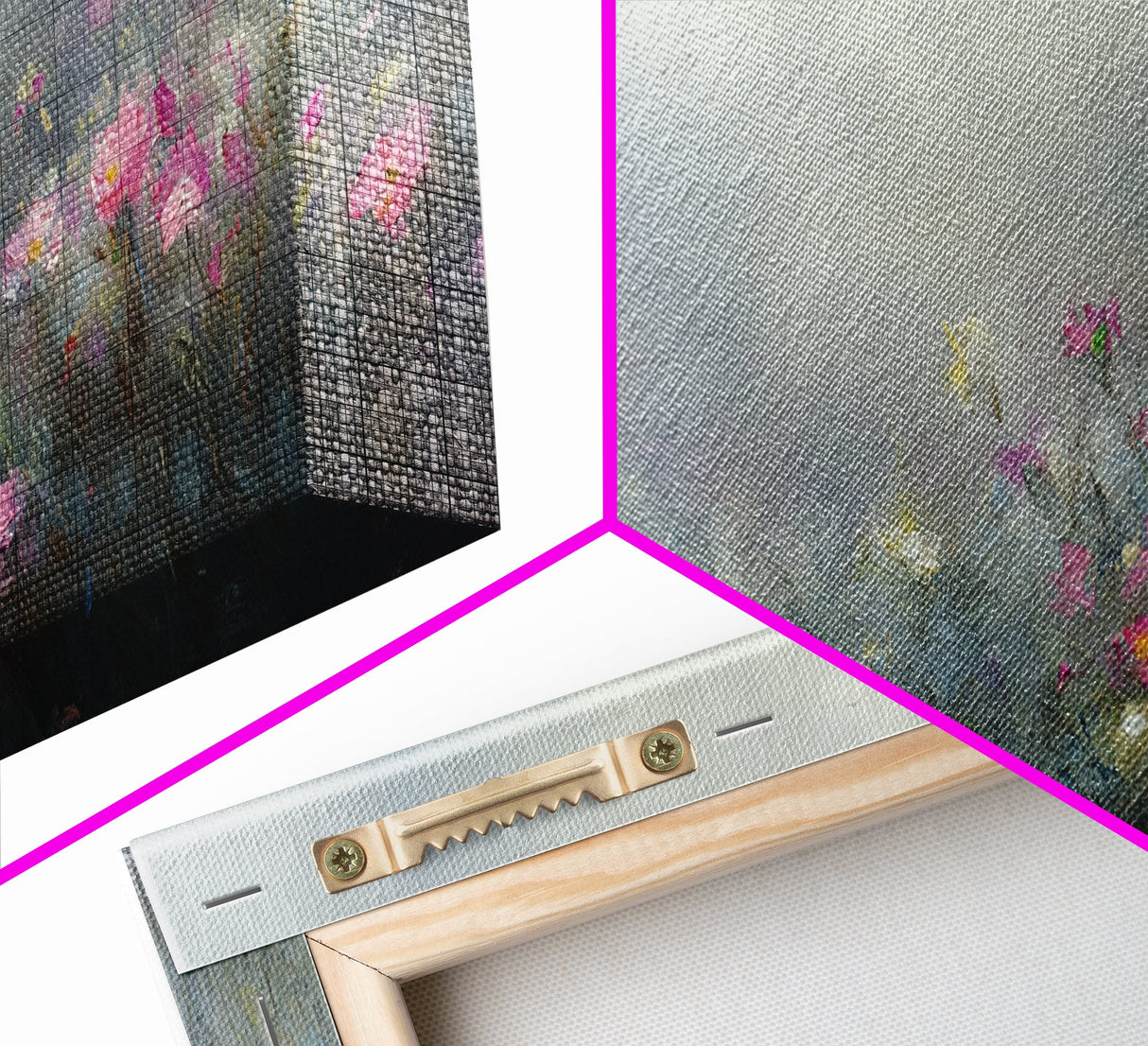 Moody Wild Flowers Under a Cloudy Sky, Panoramic Framed Canvas Print, Nature Decor, Boho Floral Wall Art, Flower Painting Gift For Her