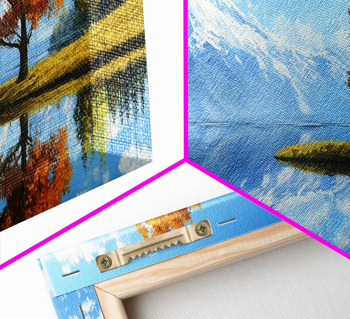 Large Framed Landscape Art | Reflections In The Lake | Panoramic Landscape Painting Framed Canvas Print | Canvas Wall Art