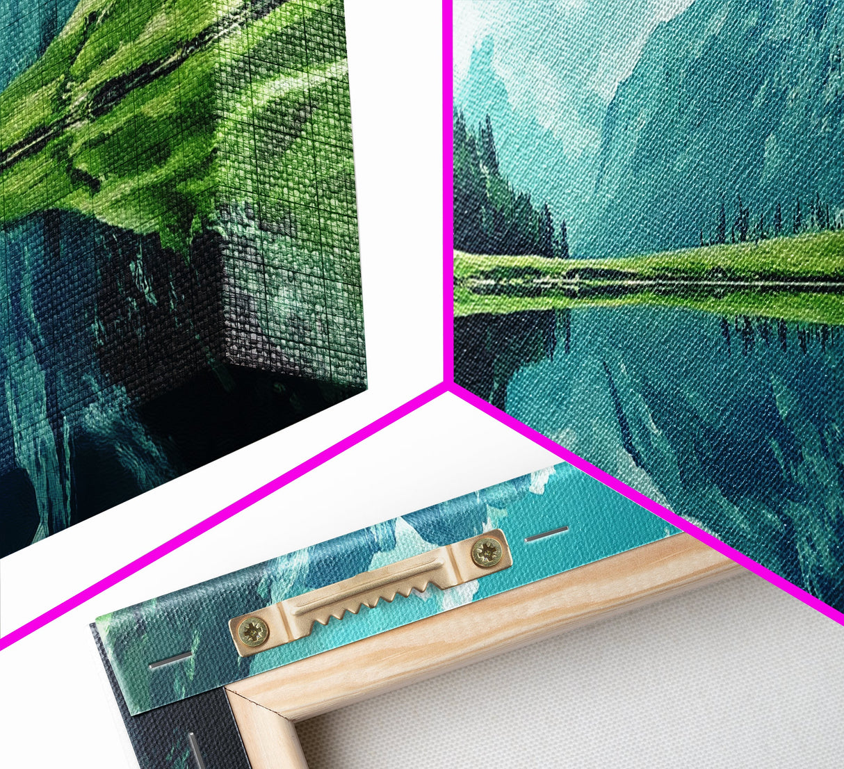 Reflections On The Lake - Framed Canvas Print - Panoramic Original Landscape Painting - Lake Painting - Mountain Painting - Minimalist Muted Art
