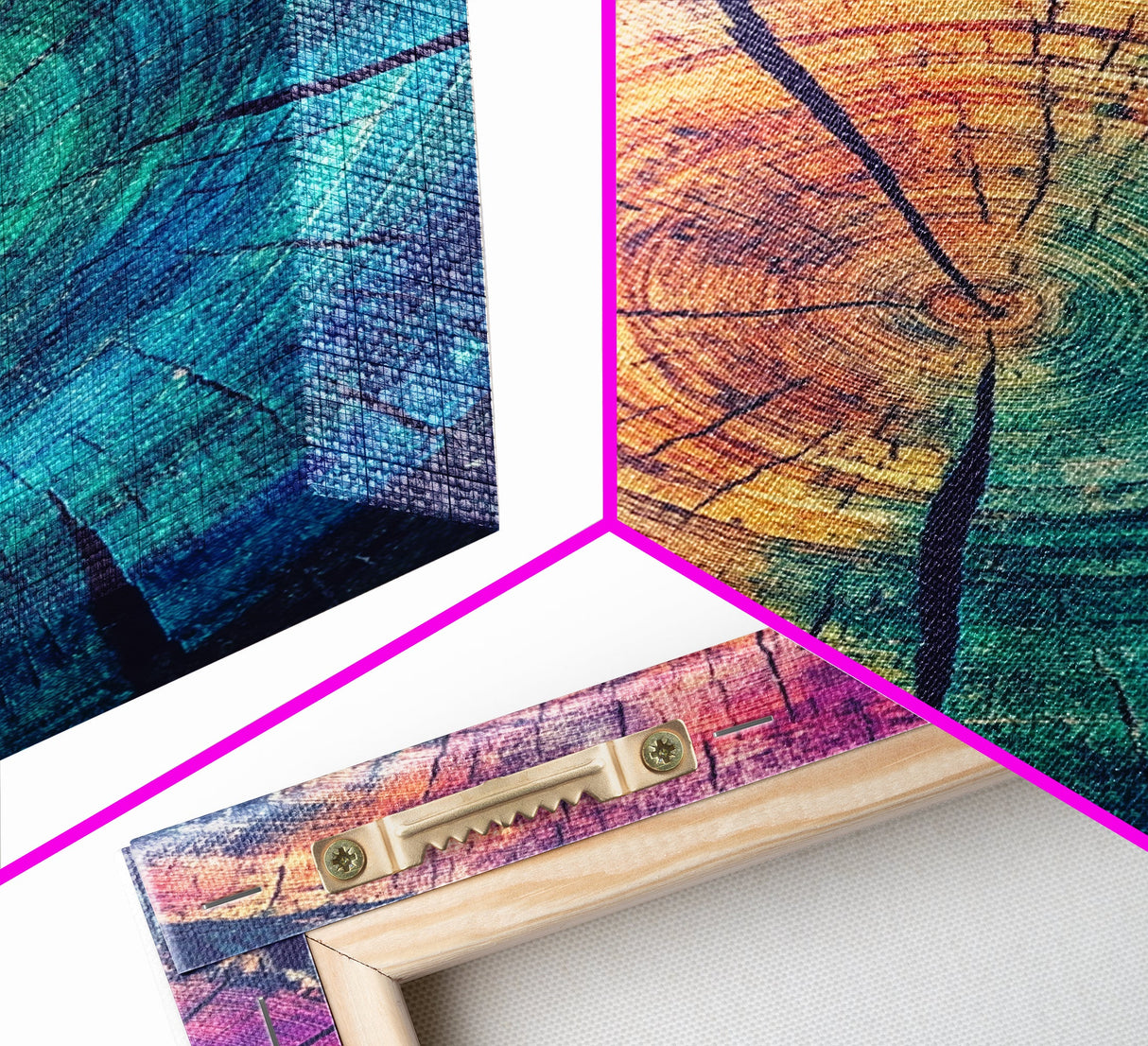 Cross Section Of Tree Rings, Rainbow Eucalyptus Print, Wood Framed Canvas Art, Colorful Abstract Modern Art, Boho Chic Cabin Decor, Eclectic Art