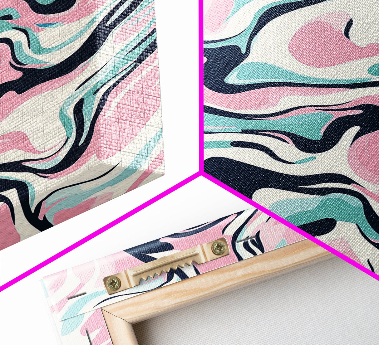 Pink, Black and Turquoise Preppy Wall Art Canvas Print, Girl's Dorm Room Wall Art, Abstract Print, Gift For Mom, Gift For Her