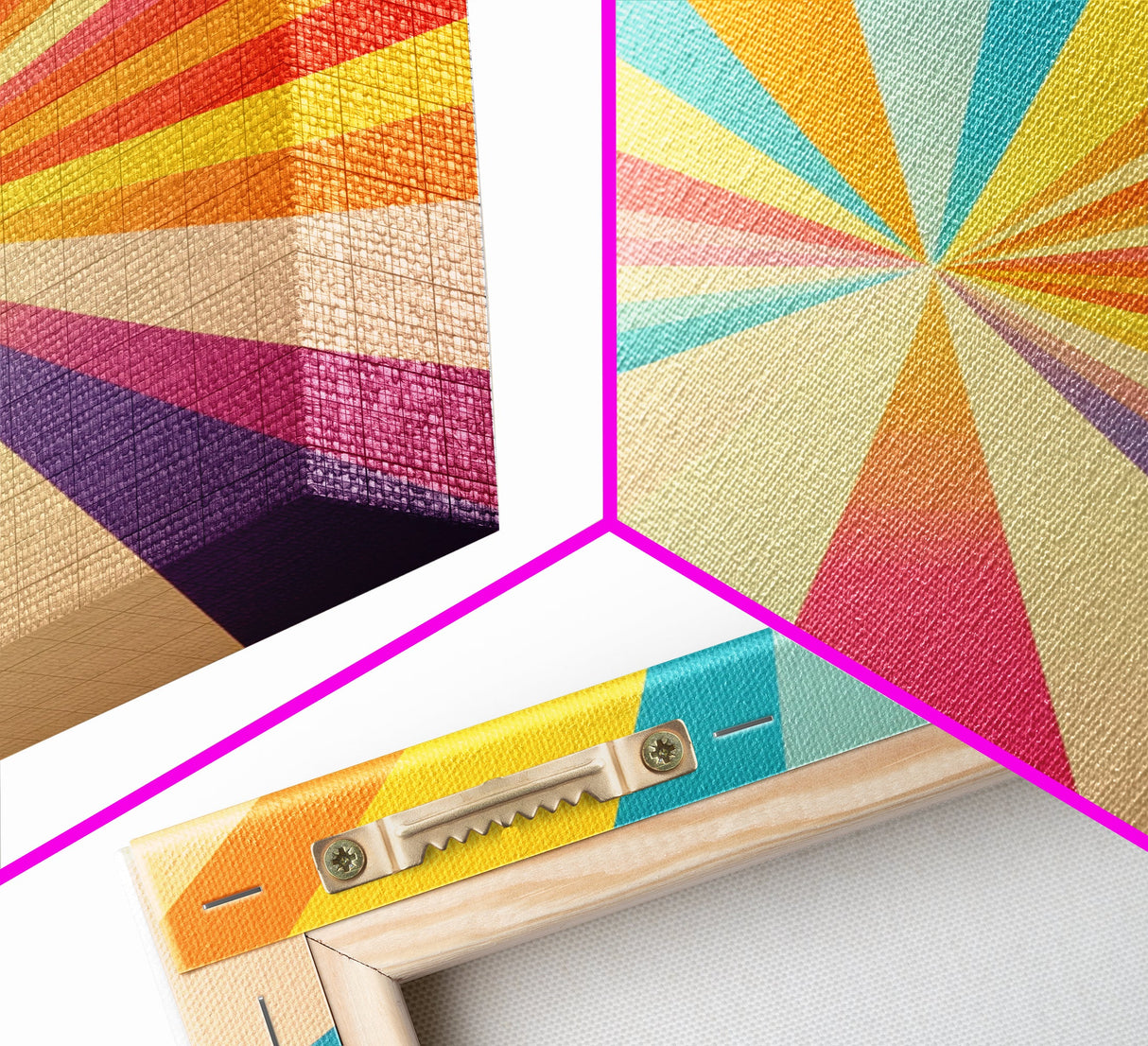Raspberry Pink, Mikado Yellow, Cerulean and Orange Peel Wall Art, Boho Mid Century Modern Home Decor, Minimalist Canvas Print