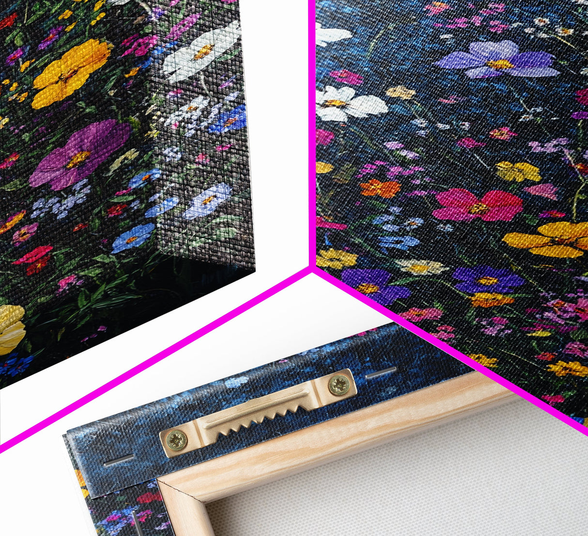Purple, Pink and Yellow Wild Flowers, Boho Farmhouse Canvas Print, Wood Framed Modern Art, Flower Still Life, Aesthetic Room Decor, Botanical