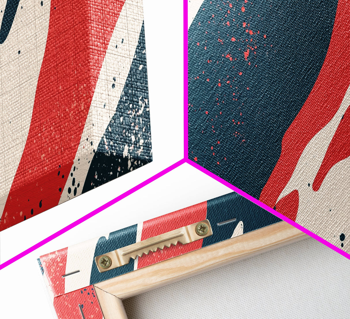 Simplistic Mid Century Modern Art Camo Pattern Canvas Print, Camouflage Wall Art Print, Navy Blue and Red Abstract Wall Art