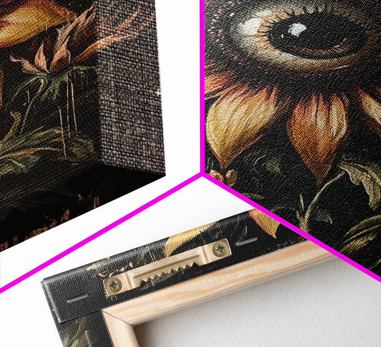 Cyclops Sunflower Framed Canvas Print - Spooky Home Decor - Halloween Wall Art - Dark Academia Macabre Wall Art Goth Botanical Art