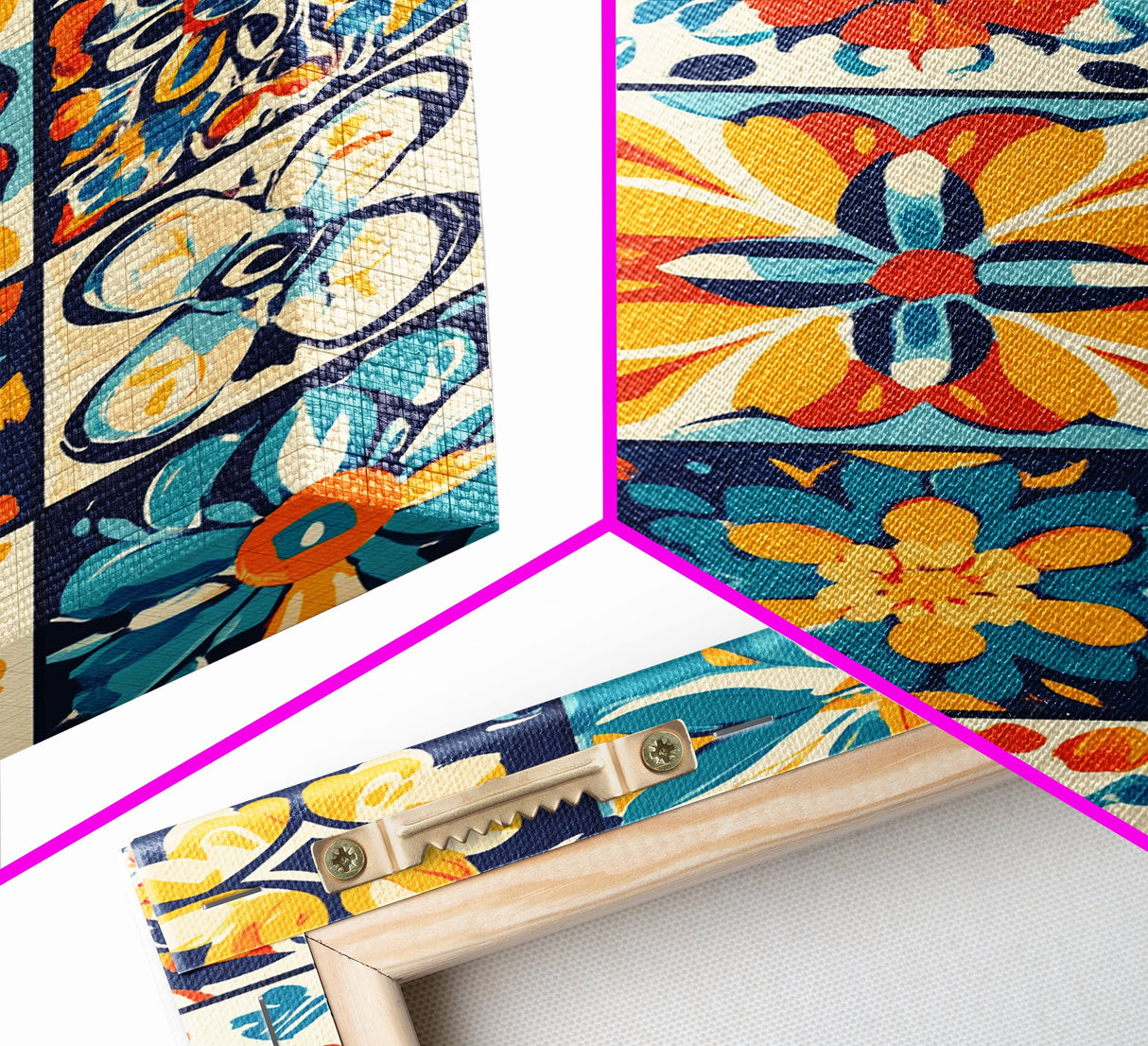 Textile Wall Art, Mexican Tile Canvas Print, Framed Wall Art, Mexicano Style Decor, Chicano Art, Textile Painting Wall Art