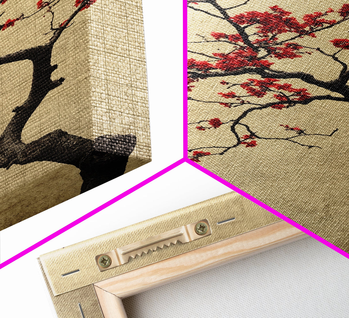 Japanese Maple Tree in Spring, Framed Canvas Print, Cherry Blossoms Painting, Wood Framed Living Room Art, Minimalist Decor