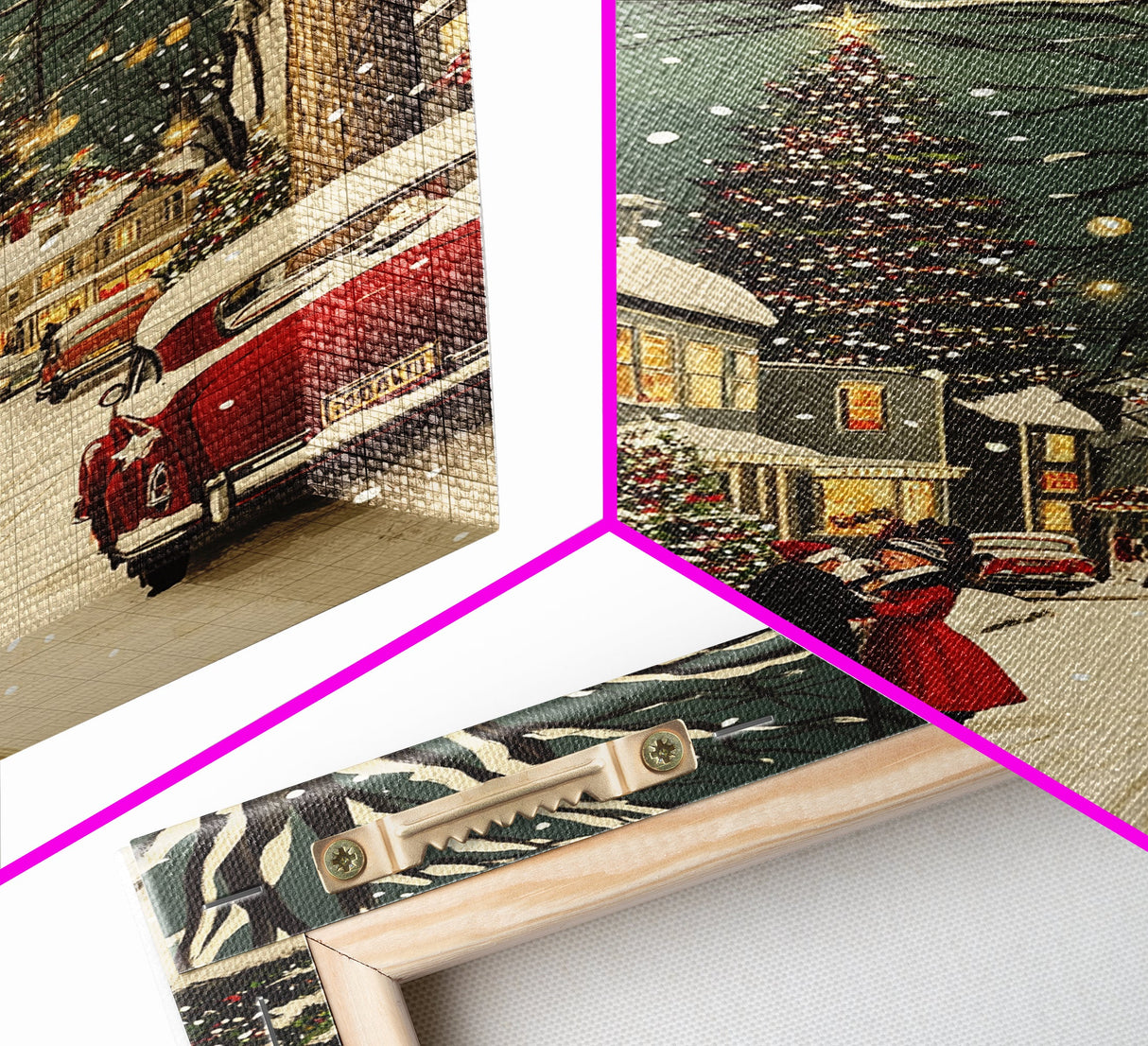 Vintage Christmas Wall Art, Framed Canvas Print, Vintage Art Print, Christmas Village Painting, Christmas Wall Art, Christmas Print