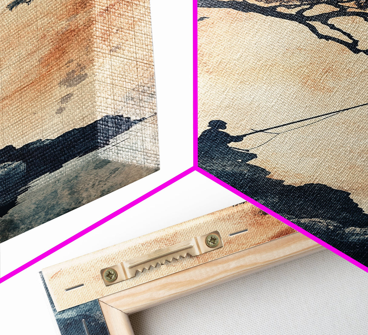 Japanese Fisherman Under a Bonzai Tree, Wabi Sabi Minimalist Decoe, Framed Canvas Print, Fishing Art, Fisherman Gift