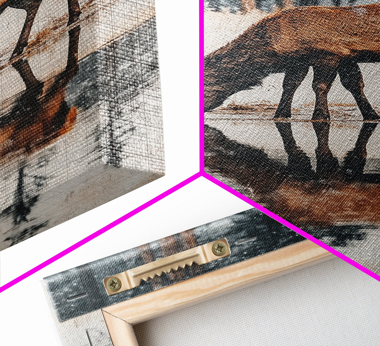 Elk Drinking Water Oil Painting Print, Framed Canvas, Deer Drinking Water In Forest Painting, Nature Decor, Cabin Wall Art, Winter Wall Art
