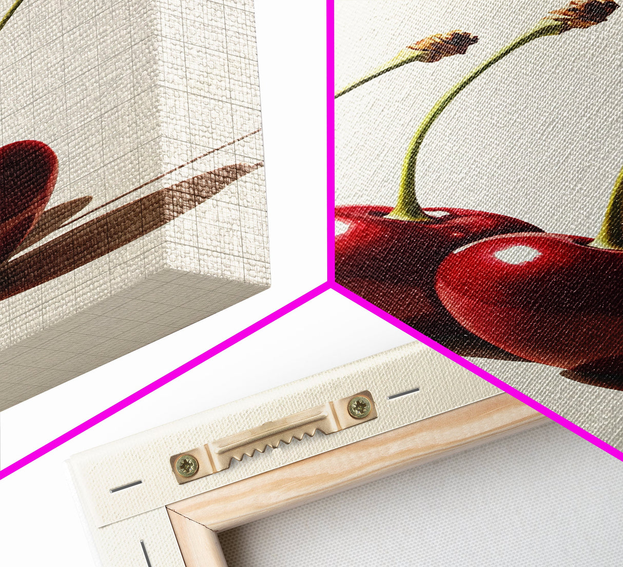 Three Cherries Framed Canvas Print, Cherry Painting, Cherry Wall Art, Ready To Hang Painting, Framed Wall Art, Photorealism, Fruit Art