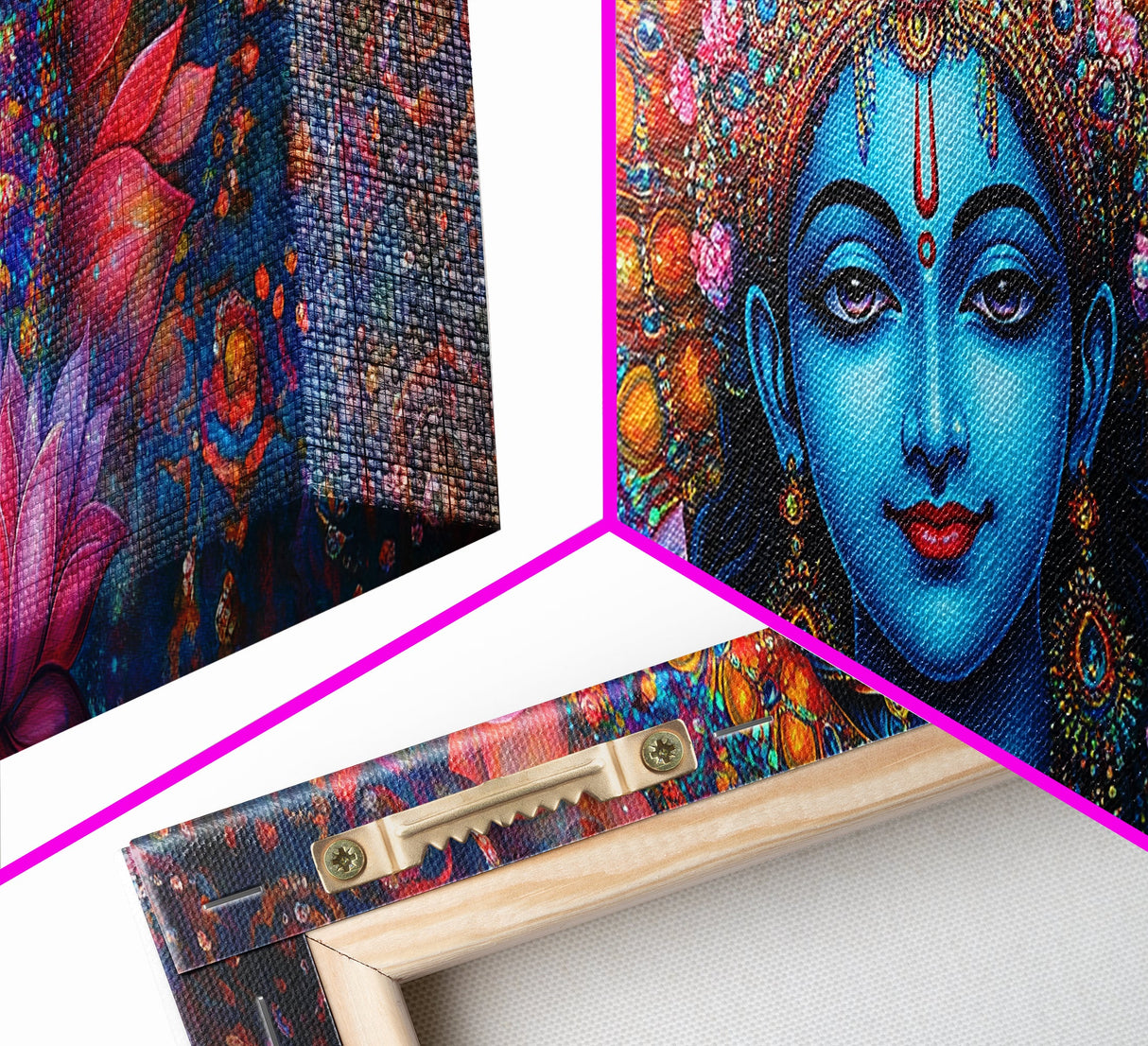 Krishna Painting Print, Ready To Hang Canvas Wall Art, Radha Krishna Art, Panoramic Art, Extra Wide Horizontal Art, Hinduism Wall Art