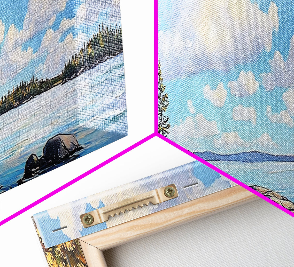Acadia National Park, Framed Canvas Print, Acadia Watercolor Art Painting, Extra Wide Panoramic Wall Art, Horizontal Mountain Landscape Painting
