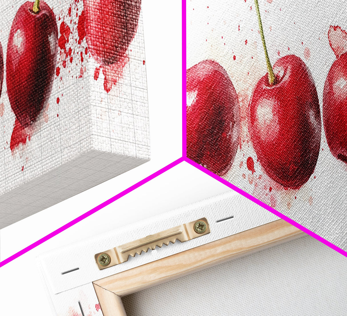 Original Cherry Painting Print - Panoramic Canvas Fruit Illustration - Home Decor For Kitchen - Framed Wall Art - Dining Room Decor