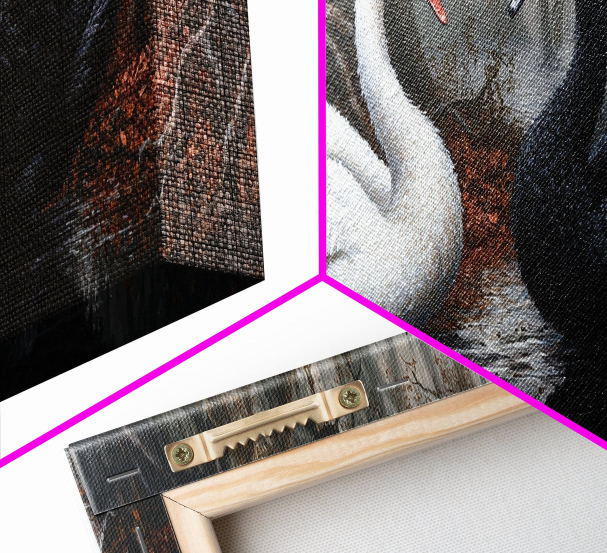 Black and White Swan Form A Heart, Framed Canvas Print, Swan Painting, Black Swan Art, Dark Romance, Panoramic Art, Gothic Art