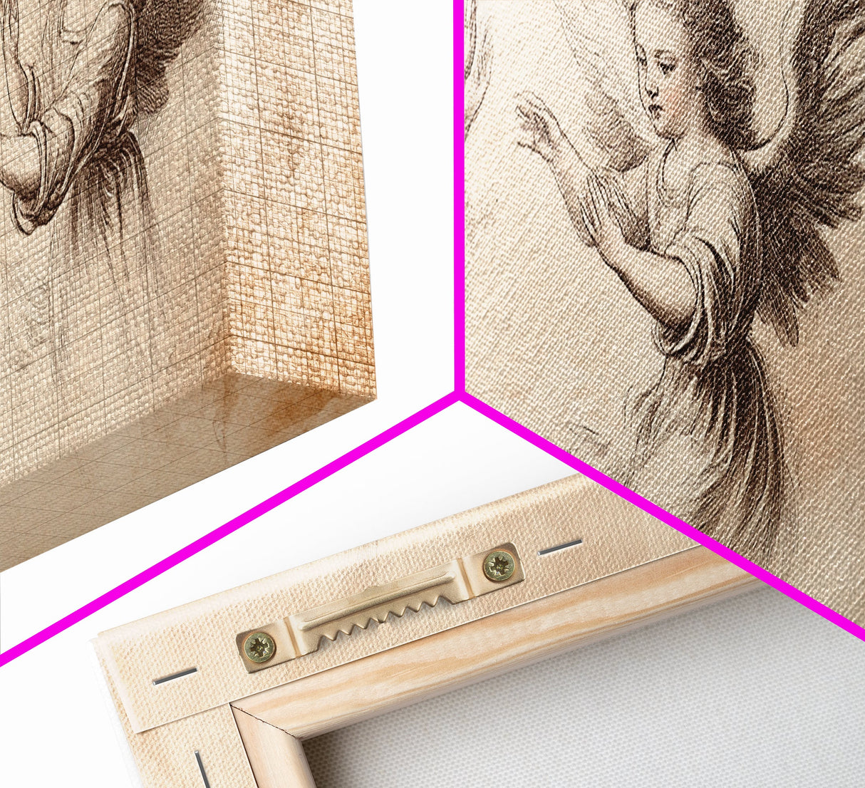 Painting of 3 Angels Canvas Print, Guardian Angels Wall Art, Angel Sketch, Angel Painting, Angelic Home Decor, Extra Wide Wall Art