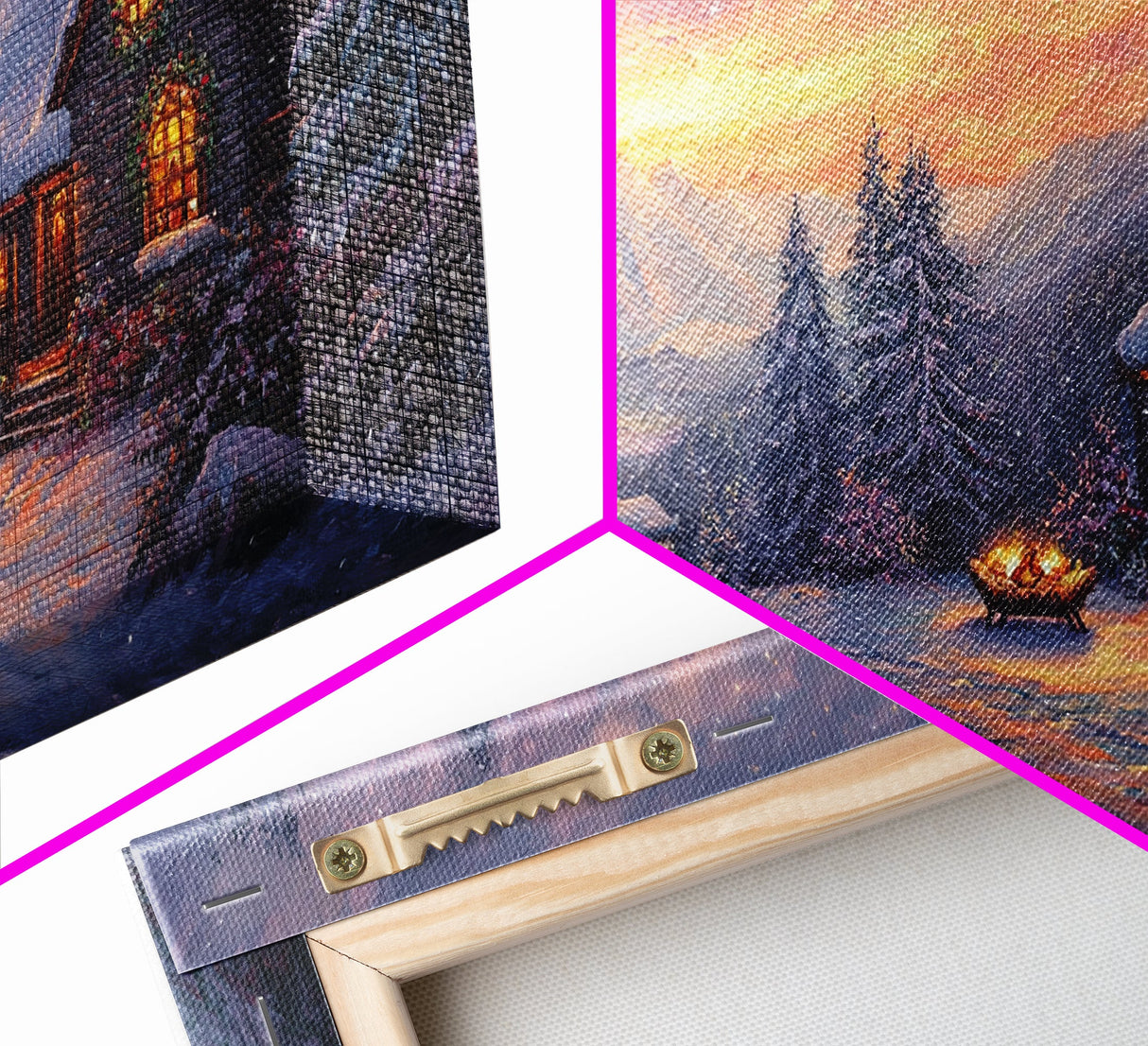 Snow Falls In The Mountains at Sunset, Framed Canvas Print, Retro Christmas Wall Art, Winter Not Christmas Wall Art, Winter Wall Art