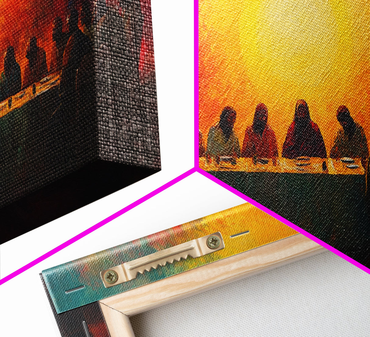 Scenic Depiction Of The Last Supper Framed Canvas Print - Jesus Art, Bible Wall Art, Christian Faith Home Decor, Last Supper Oil Painting