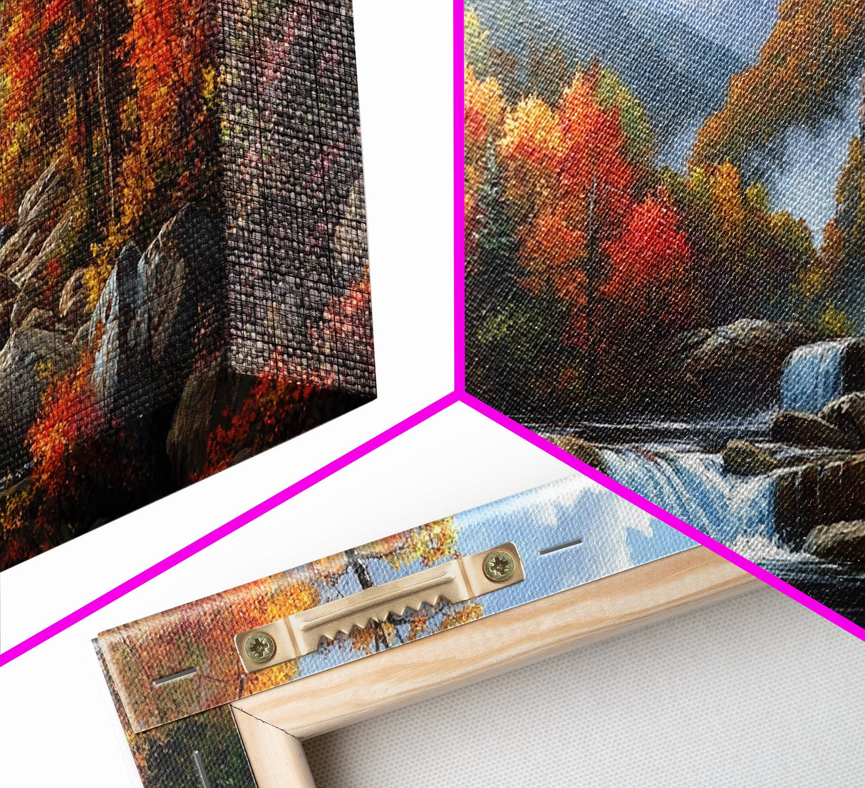 Waterfall In The Forest, Framed Canvas Print, Ready To Hang Art, Wood Frame, Landscape Oil Painting, Mountain Painting, Forest Painting