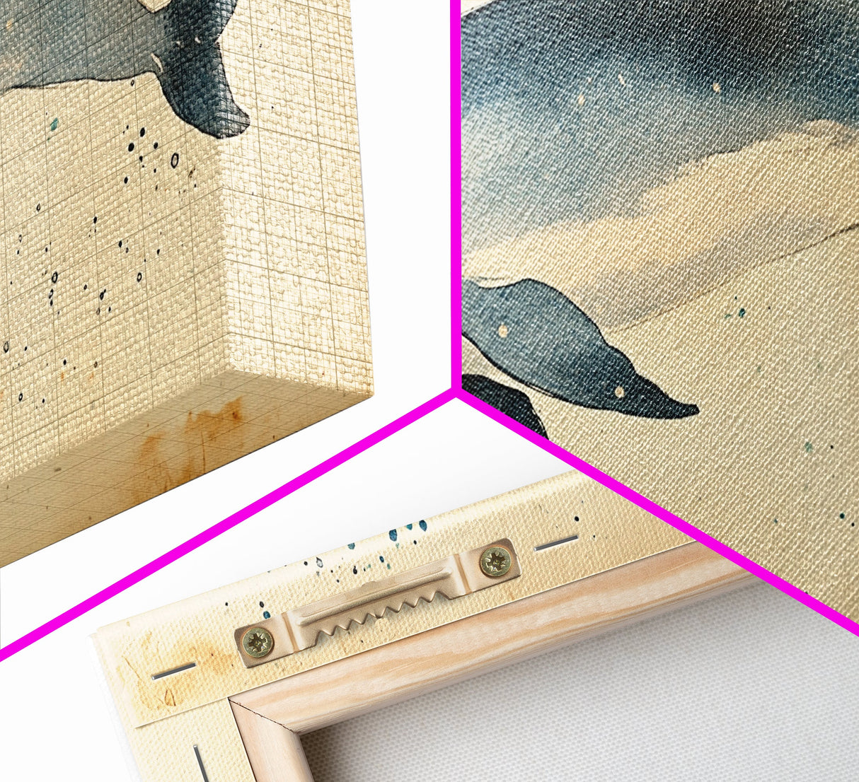 Retro Minimalist Dolphin Painting, Dolphin Home Decor, Framed Canvas Print, Nautical Decor, Elegan Japanese Style Artwork, Wabi Sabi Art