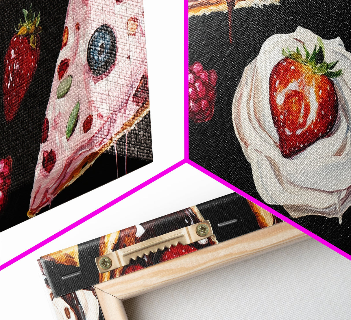 Food Painting Print, Desserts Painting Wall Art, Framed Canvas Print, Kawaii Food Painting For Kitchen, Kitchen Home Decor, Kitchen Wall Art