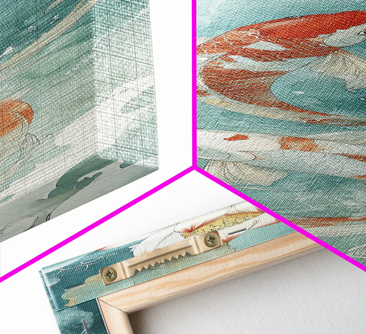 Wabi Sabi Koi Fish Framed Canvas Print, Koi Fish Painting, Elegant Art, Tall Art, Narrow Art, Accent Piece, Japanese Style Art