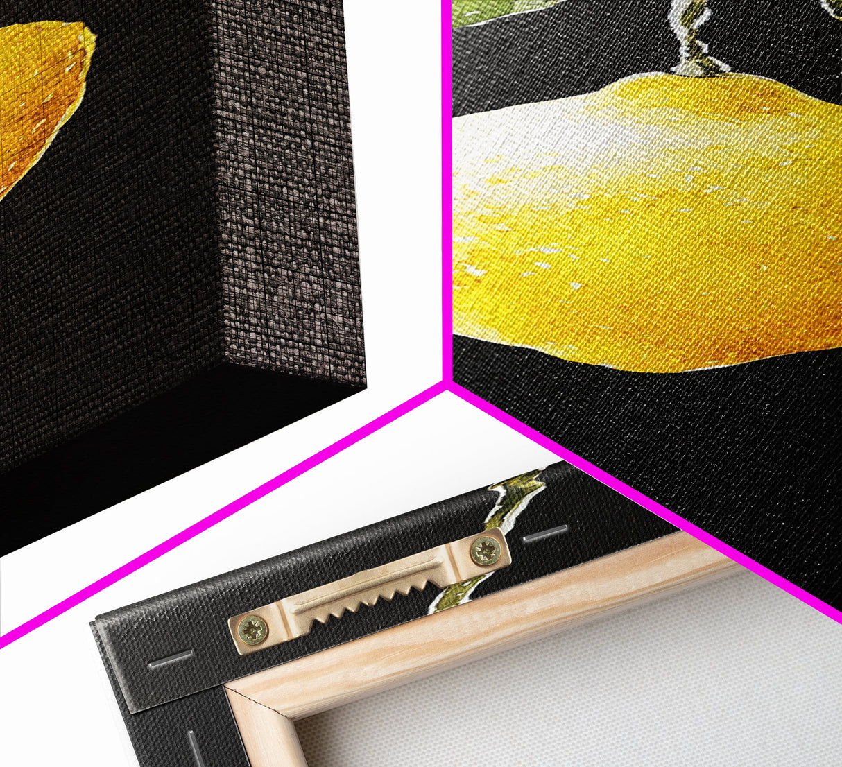 Minimalist Lemon Art Botanical Print on Black Canvas, Framed Option Available, Living Room Decor, Citrus Art, Modern Kitchen Wall Art