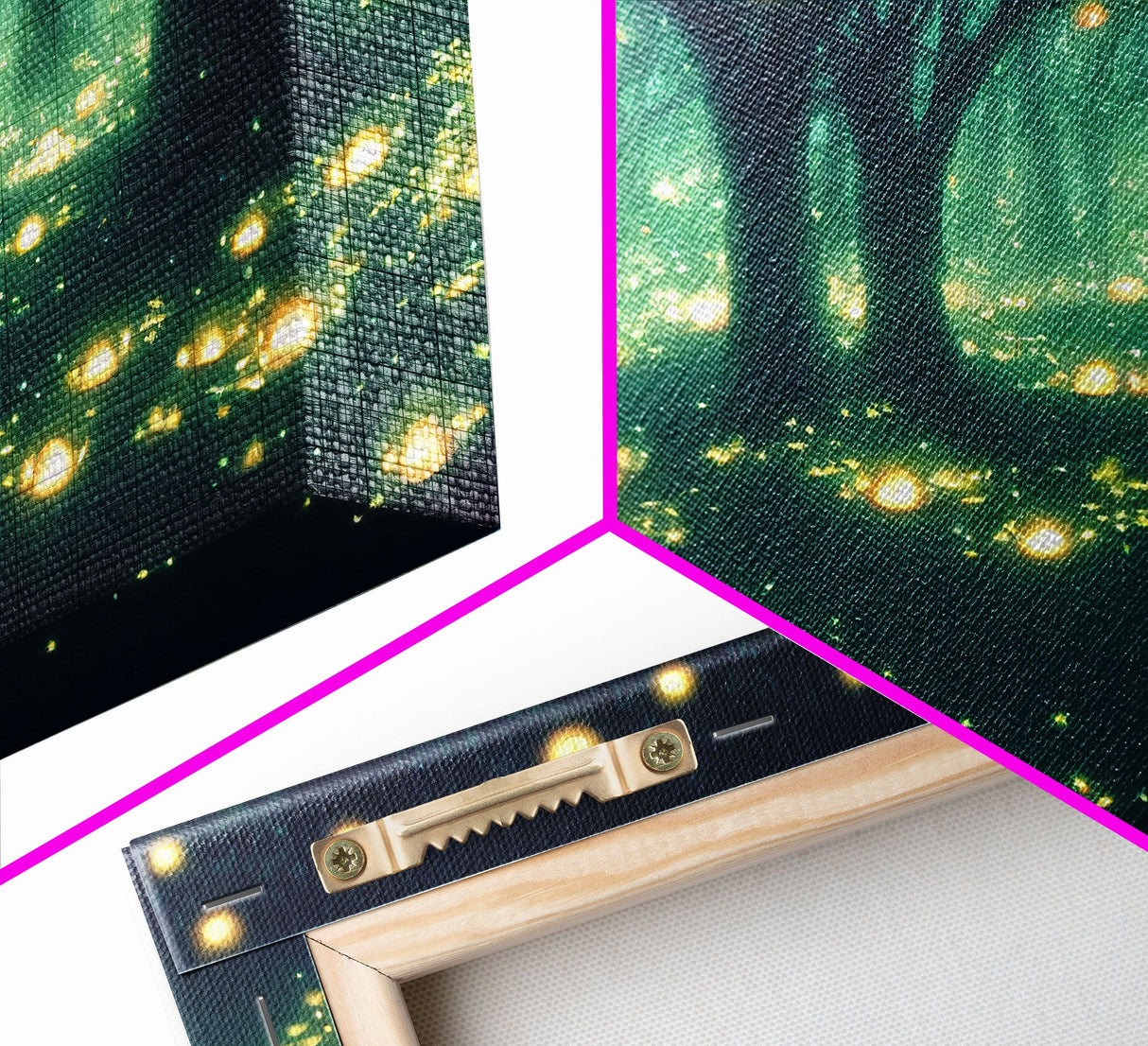 Fireflies At Night In A Fantasy Forest, Framed Ready To Hang Canvas Print, beautiful wall art, guest room decor