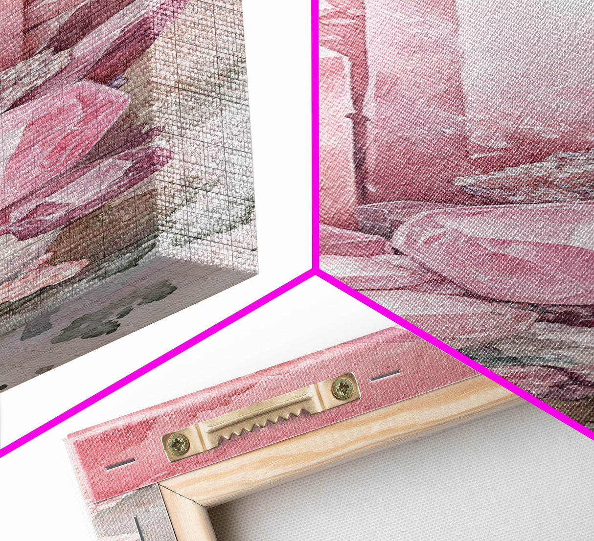 Rose Quartz Crystal Canvas Print - Gemstone Painting in Light Pink Tones, Healing Energy Inspired Wall Art, Boho Room Decor
