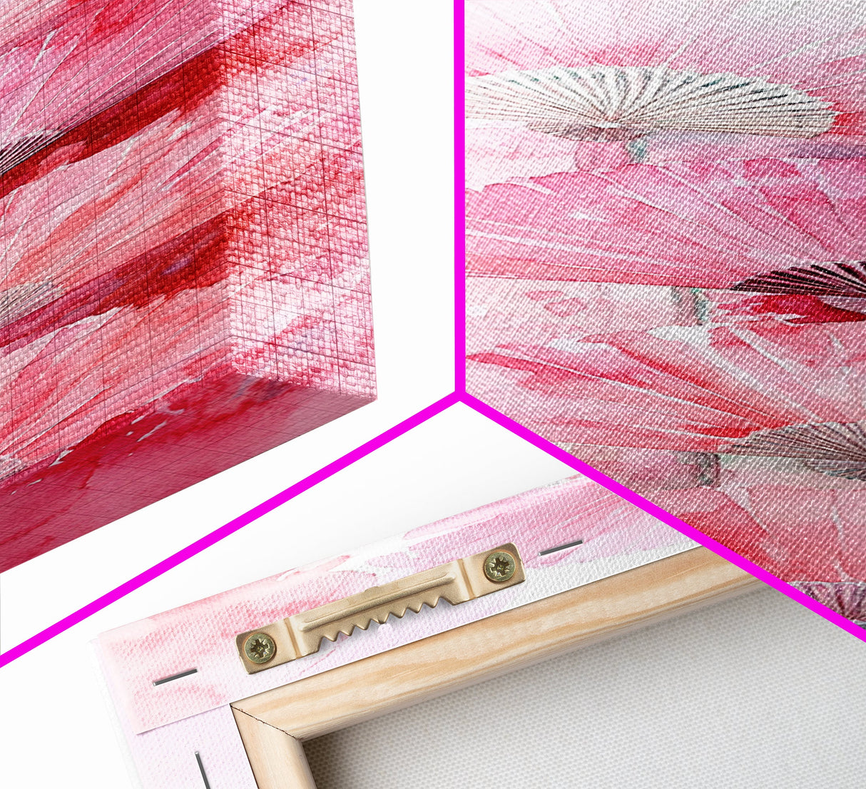 Elegant Hand Fans Framed Canvas Print Chinoiserie Wabi Sabi Wall Art Vertical Pink Decor Skinny Tall Art Light Pink Wall Art