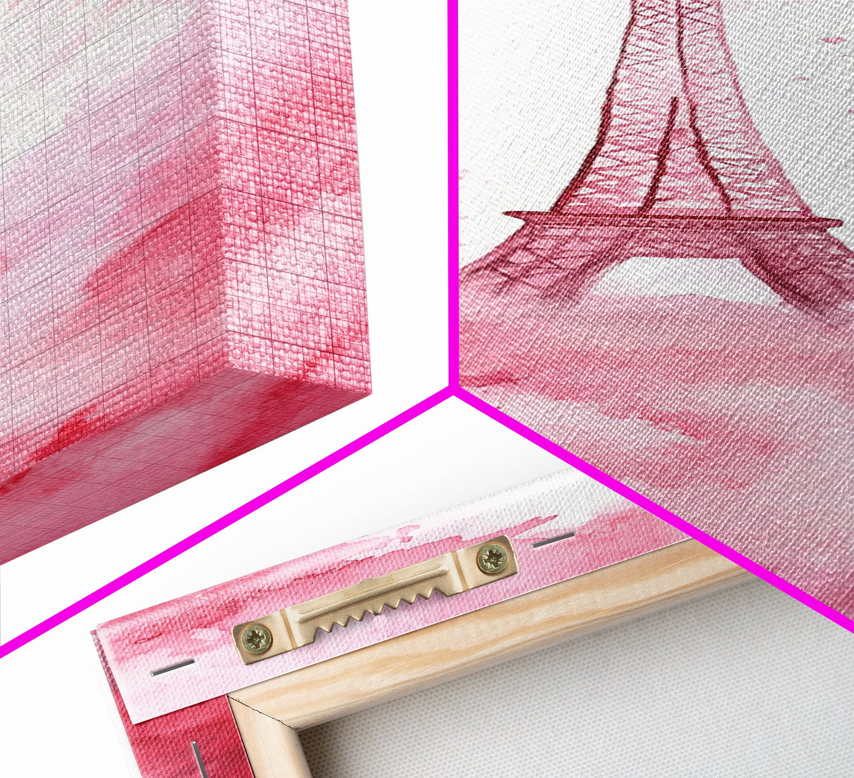 Eiffel Tower Painting Framed Canvas Print Romantic Parisian Wall Art Light Pink Decor Vertical Artwork Whimsical Home Accent Art