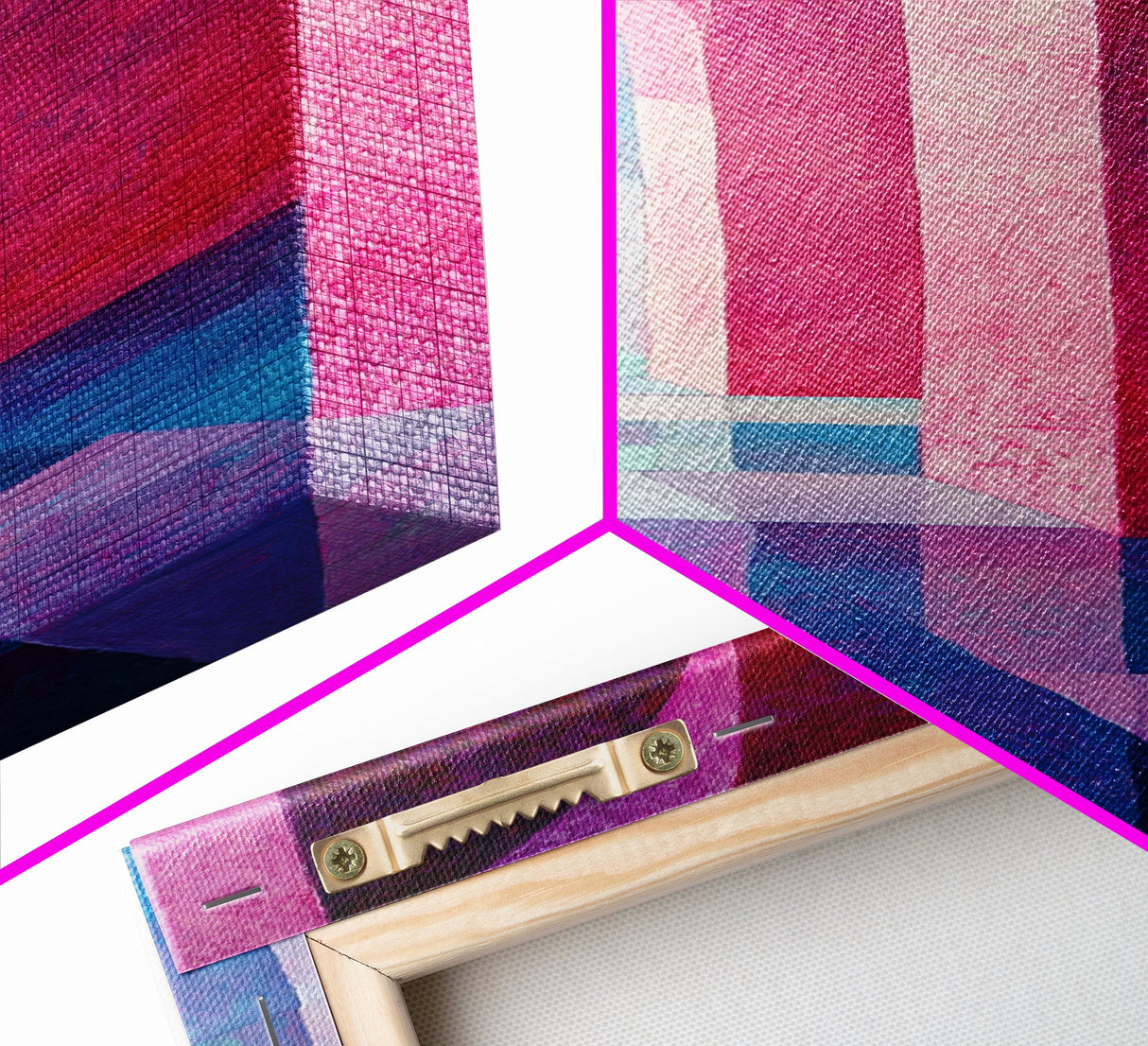 Geometric Archway Framed Canvas Print, Abstract Pink and Blue Whimsical Art, Skinny Vertical Wall Art for Modern Living Room Decor