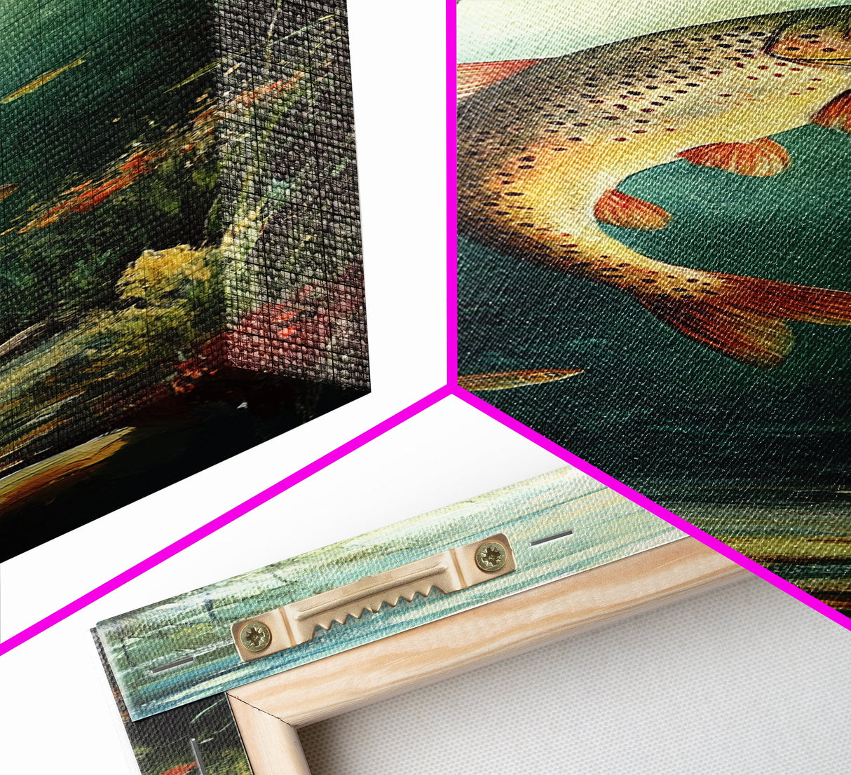 Underwater Trout Scene Canvas Print Rustic Wall Art Fly Fishing Art Wildflower Painting Skinny Art Vertical Rustic Decor