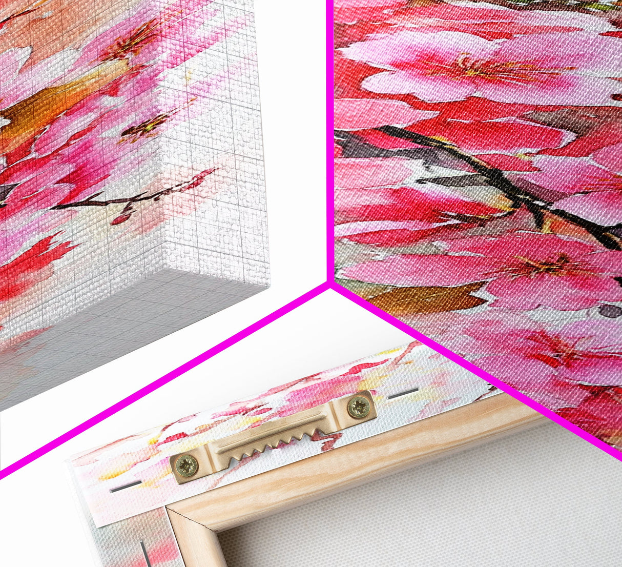 Canvas Print Pink Cherry Blossom Art, Japanese Inspired Wall Decor, Romantic Botanical Artwork, Gift Idea for Bedroom or Living Room