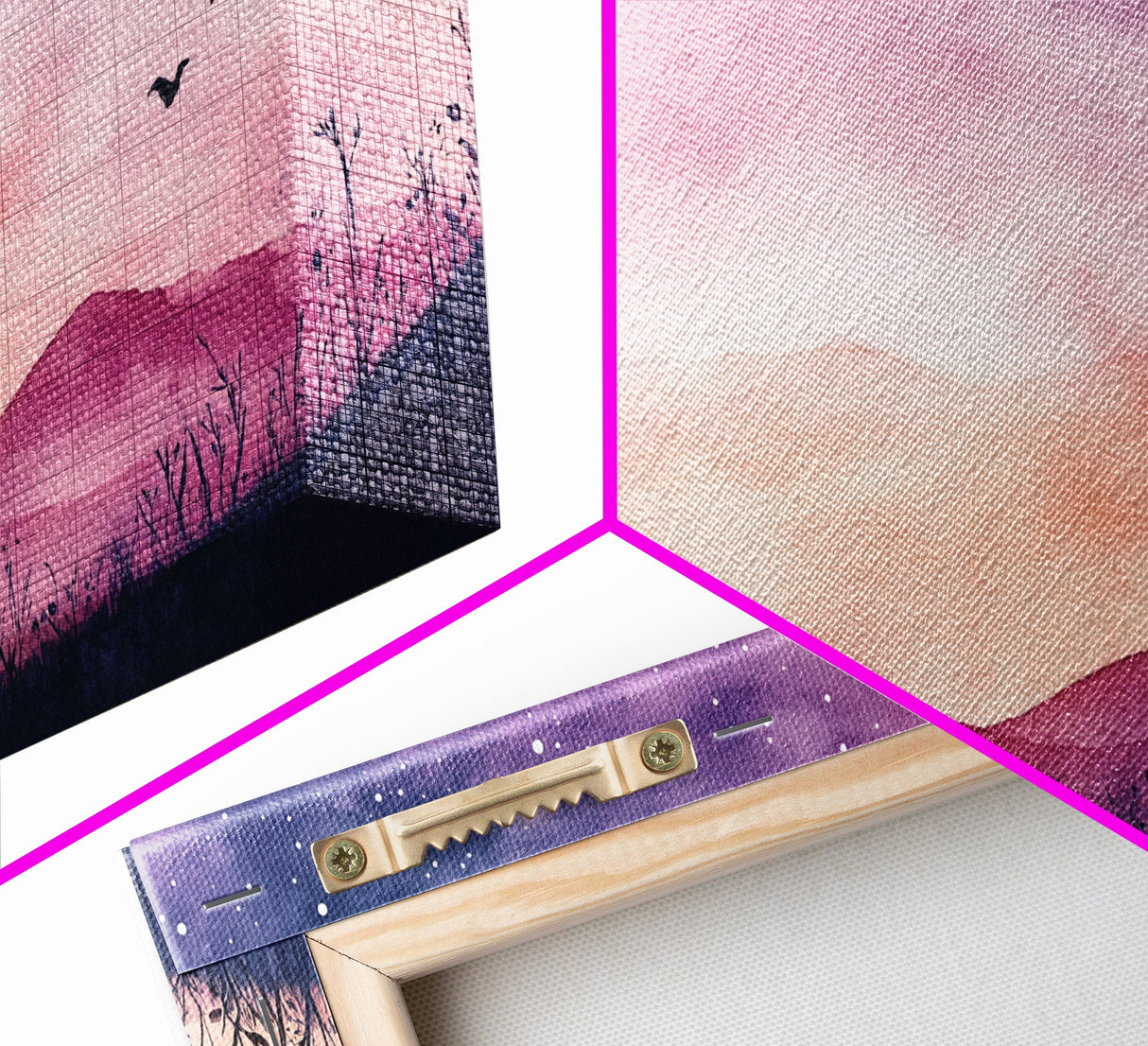 Twilight Meadow Framed Canvas Print, Whimsical Starry Night Art, Moody Nature Painting, Dreamy Purple Landscape, Wall Decor Gift Idea