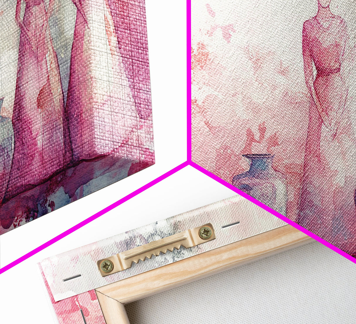 Vase and Women Canvas Print Pink Abstract Minimalist Art Framed Wabi Sabi Boho Bedroom Light Pink Rustic Living Room Christmas Gift