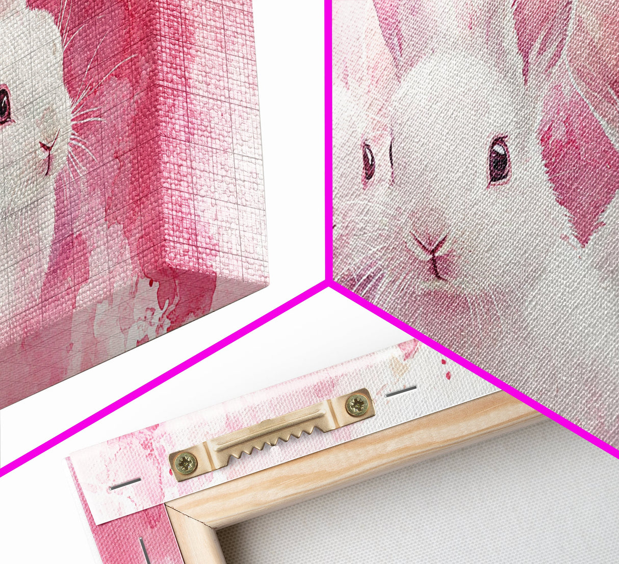 Three Bunnies Canvas Print, Adorable Pink Abstract Art Featuring Rabbits, Whimsical Nursery Wall Decor or Easter Themed Art