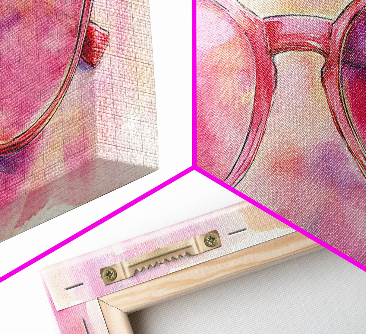 Pink Sunglasses Painting Framed Canvas Print, Whimsical Art Decor, Light Pink Wall Art, Retro Fashion Gift Idea, Original Artwork