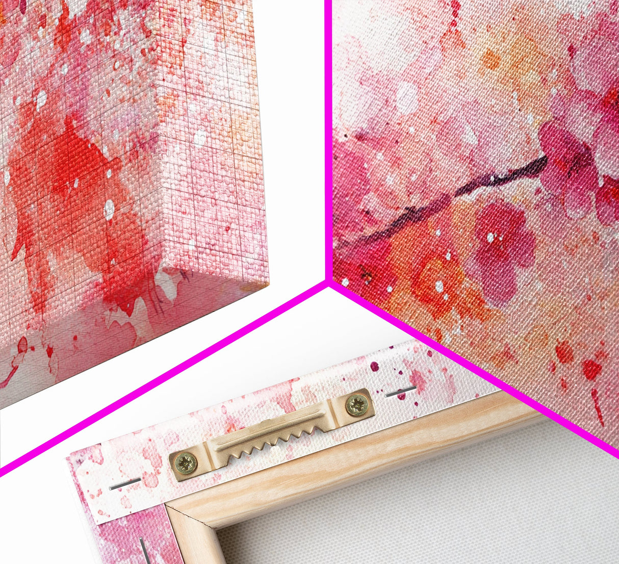 Vibrant Cherry Blossom Canvas Print | Pink Orange Wall Art | Spring Inspired Artwork | Living Room Above Sofa Decor | Horizontal Art