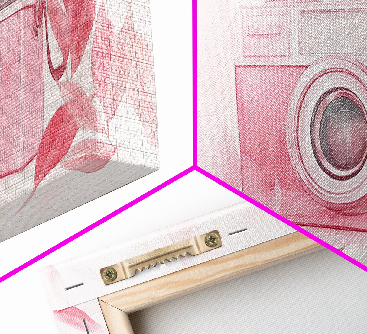 Retro Pink Camera Canvas Print | Whimsical Photography Wall Art | Light Pink Modern Decor | Unique Living Room Artwork | Gift Idea
