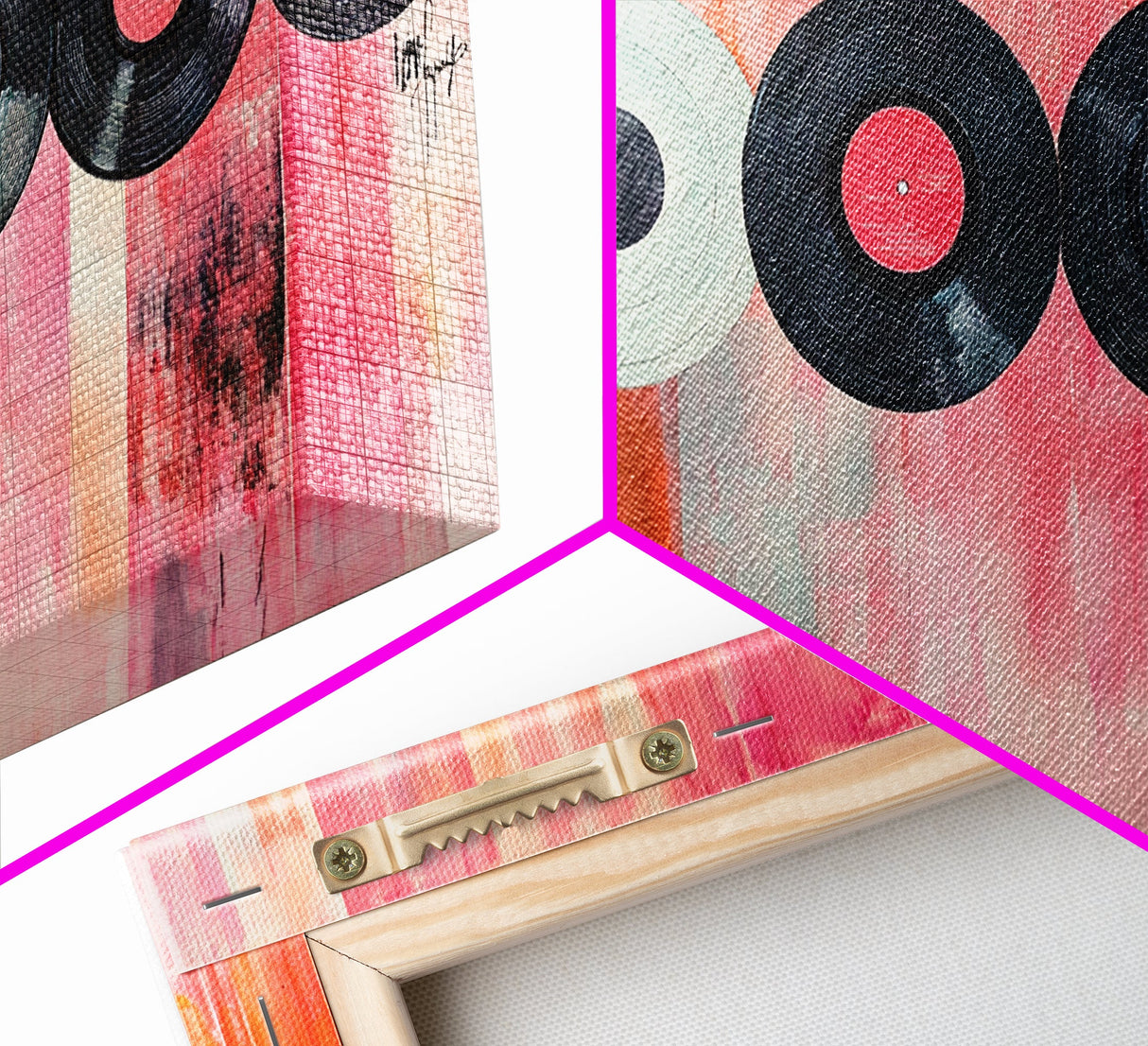 Vinyl Record Wall Art Framed Canvas Print, Pink Orange Abstract Music Art, Retro Living Room Art Minimalist Gift Idea Her