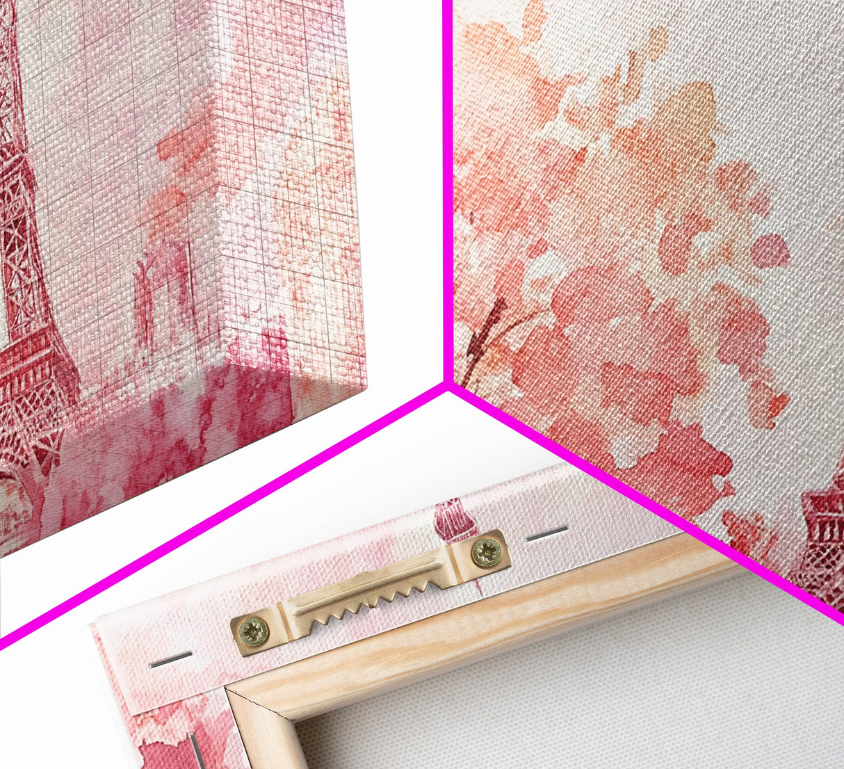 Eiffel Tower Cherry Blossom Canvas Print - Light Pink Wall Art Paris Landscape Romantic Living Room Art Bedroom Rustic Decor