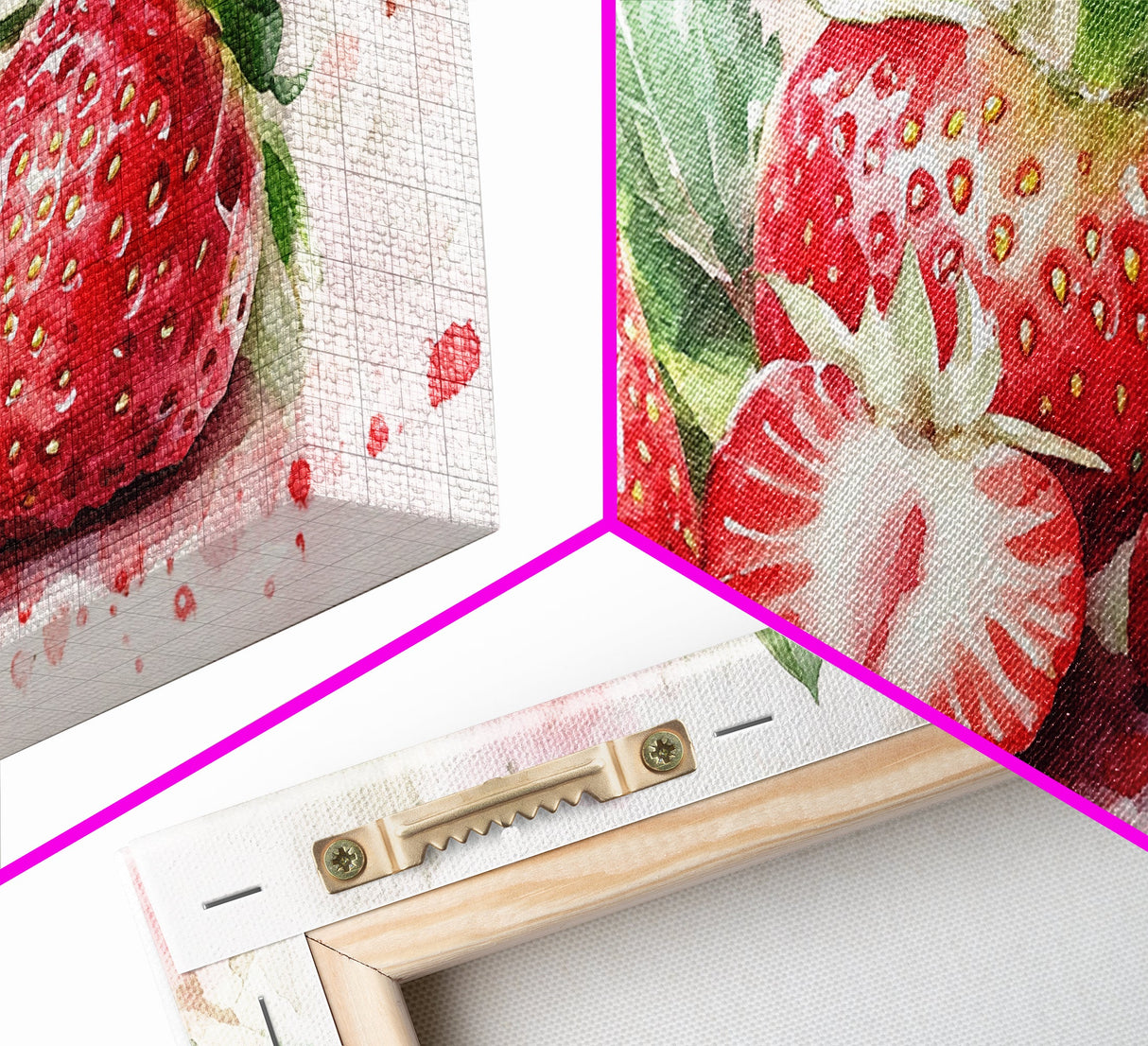 Strawberry Still Life Canvas Print - Bright Red Fruit Rustic Kitchen Art Food Review Artwork Light Pink Wall Art Rustic Decor