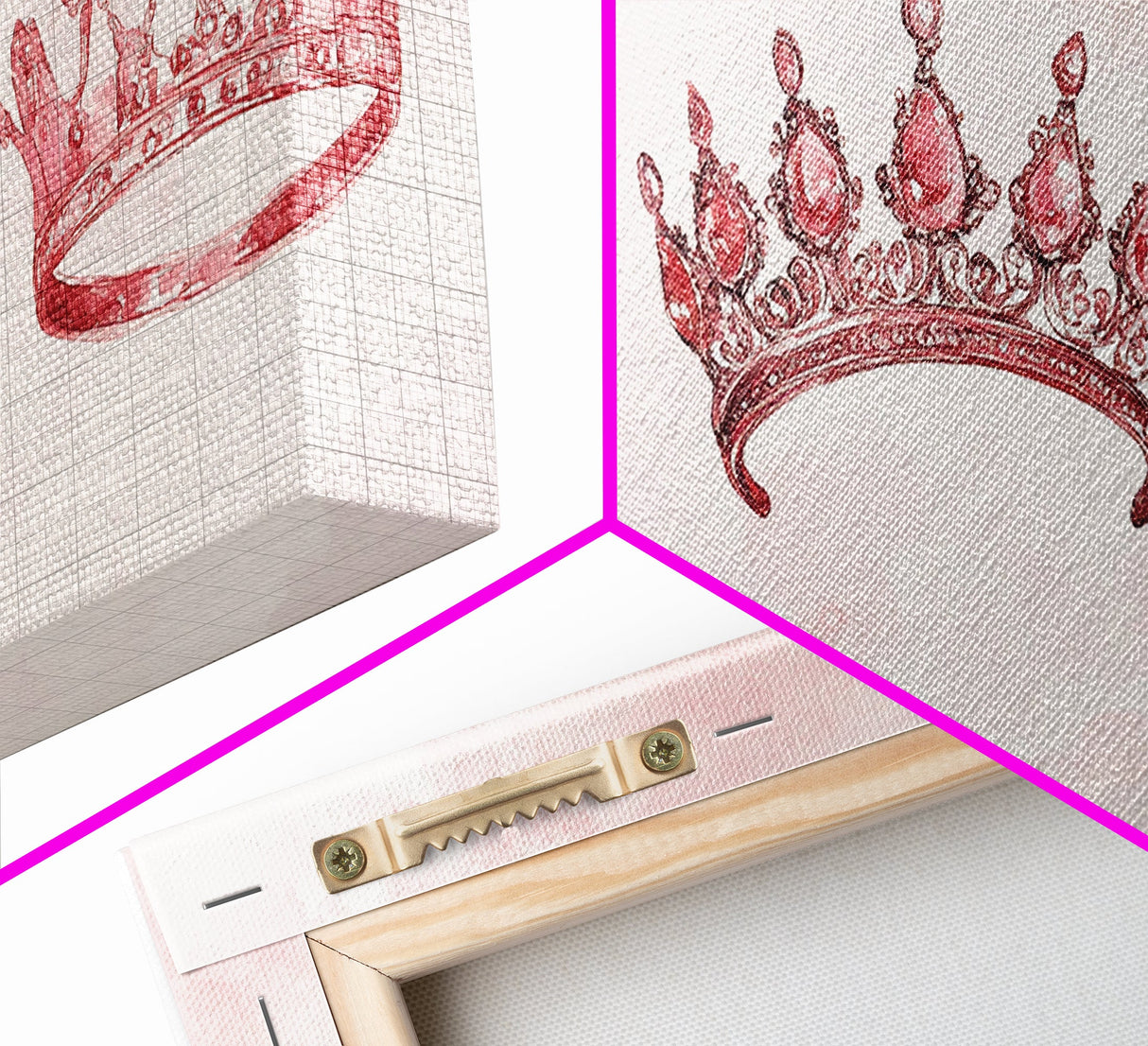 Pink Crown Trio Canvas Print Whimsical Art Princess Aesthetic Dorm Decor Light Pink Art Bedroom or Living Room Artwork Gift Idea