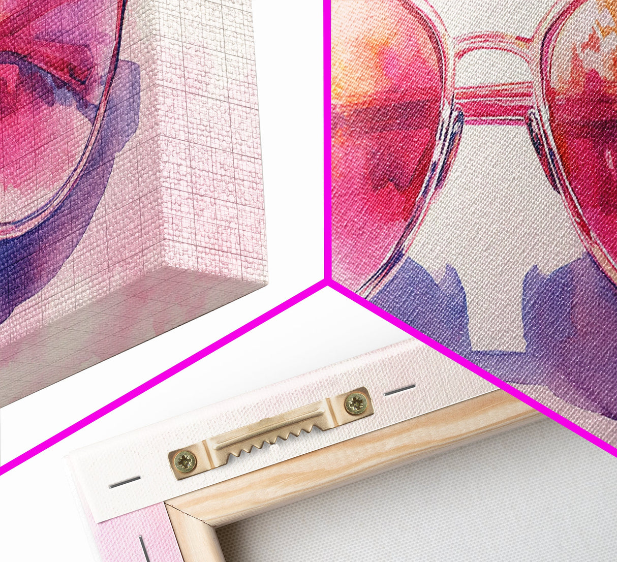 Retro Sunglasses Art Canvas Print | Fun Pink Wall Art | Whimsical Framed Canvas Print | Boho Chic Decor | Gift Idea | Dorm Room Art