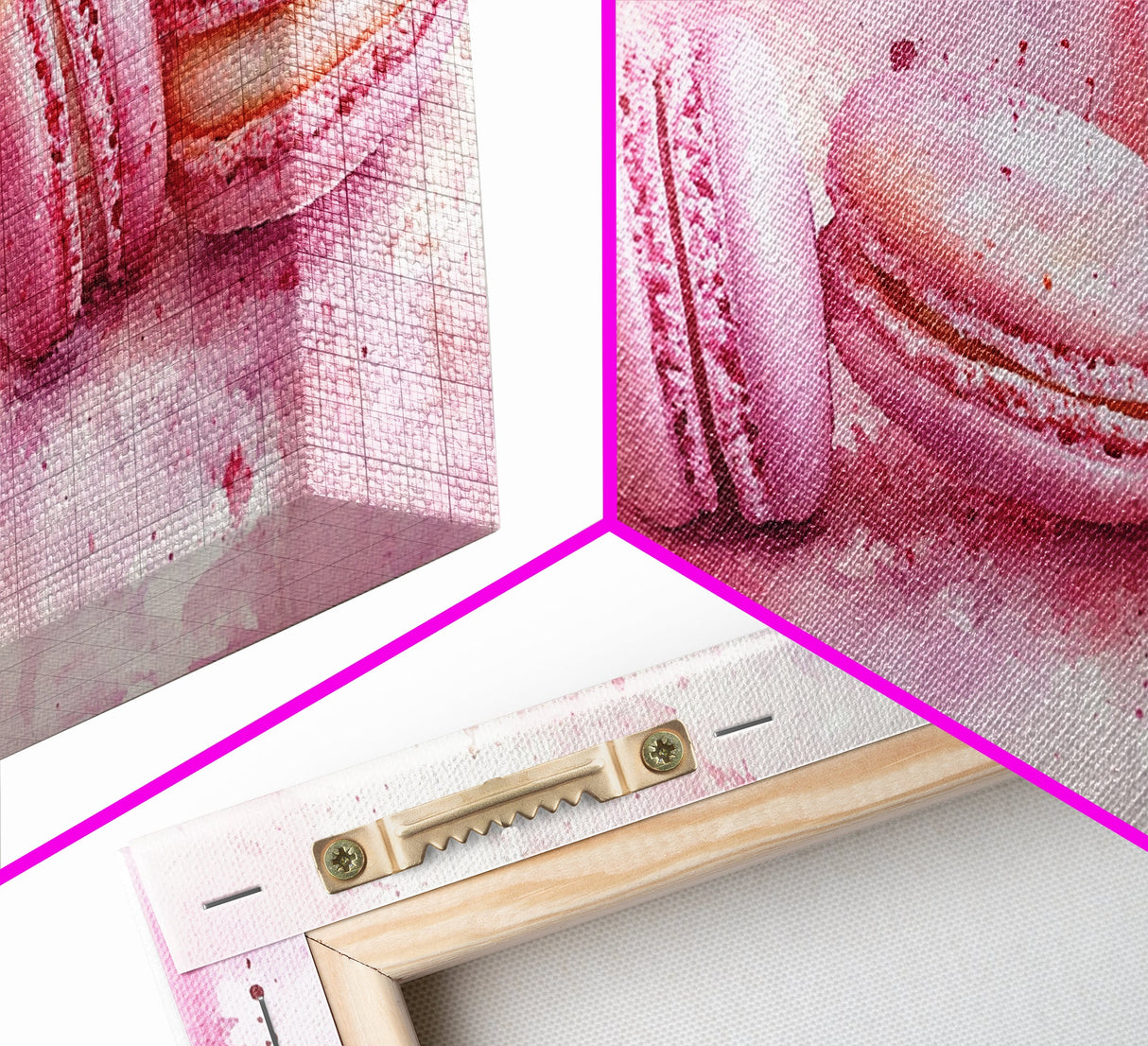 Pink Macarons Canvas Print | Whimsical Art, Food Review Kitchen Art, Light Pink Wall Art, Rustic Decor, Kitchen Wall Art, Dining Room Decor