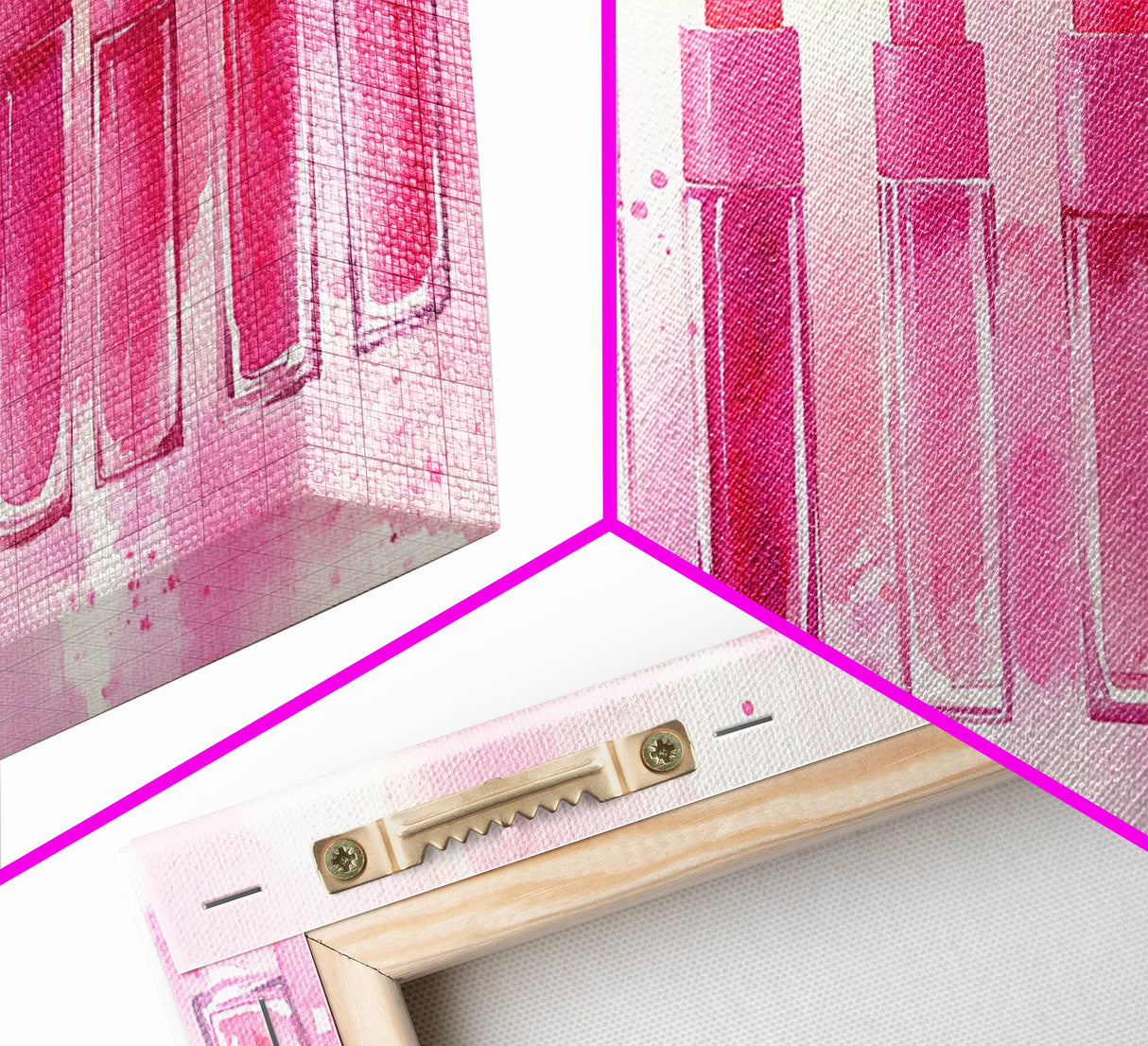 Elegant Lipsticks Display Painting as Pink Abstract Wall Art on Canvas Print, Makeup Collector Vanity or Bedroom Accent Decor