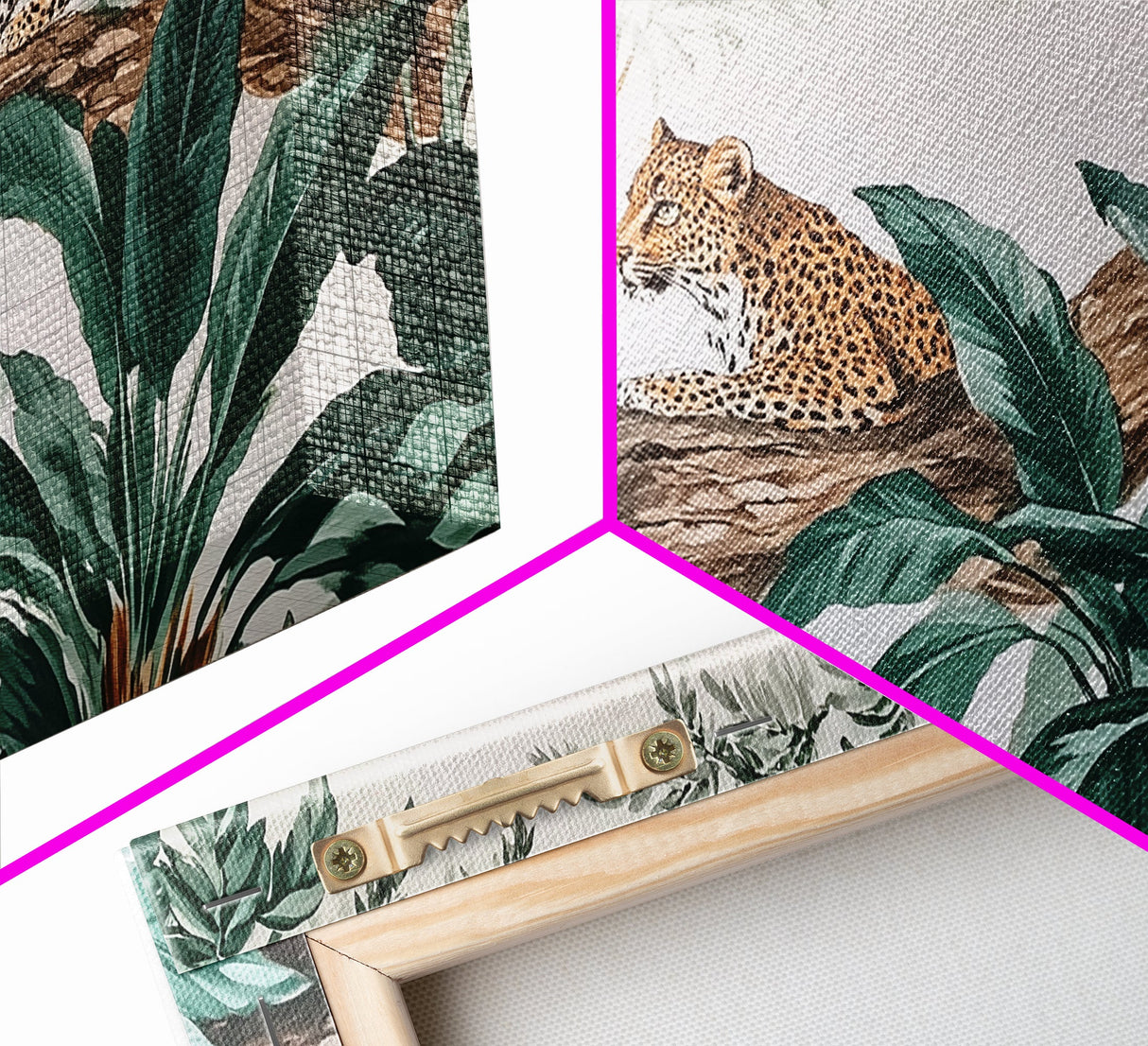 Tropical Leopard Trio Canvas Print Rustic Wall Art Botanical Jungle Decor Leopard Wall Art Above Sofa Art Gift Idea
