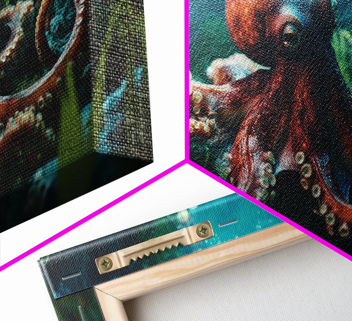 Majestic Octopus Framed Canvas Print, Coastal Decor Wall Art, Marine Wildlife Painting, Ocean Life Nautical Theme, Rustic Home Art