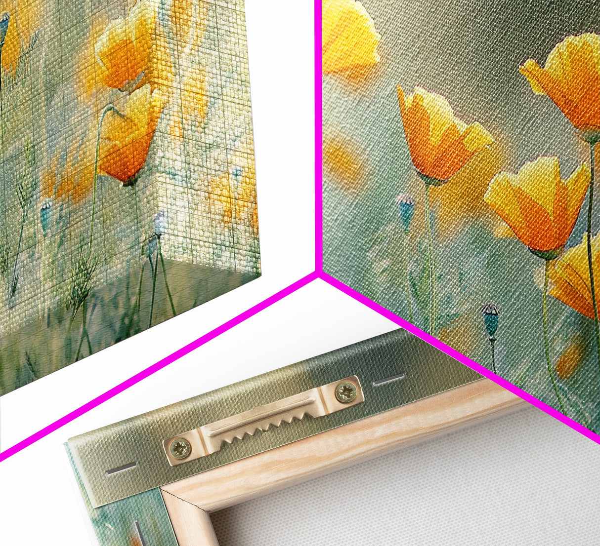 Golden Poppy Floral Canvas Print California Wildflower Art Botanical Wall Decor Rustic Style Extra Wide Horizontal Landscape Art